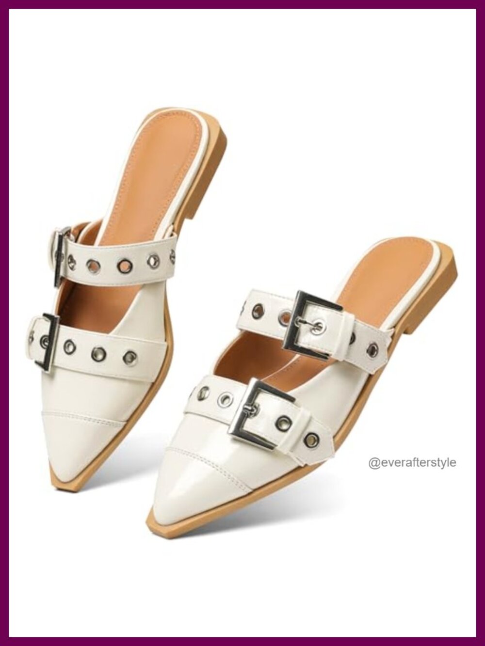 Pointed Toe Mule Flats Adjustable Buckle Block Heel Ballerina Shoes